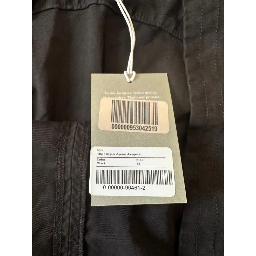 New with tag, Everlane The Fatigue Apron Jumpsuit, Black, Size 12